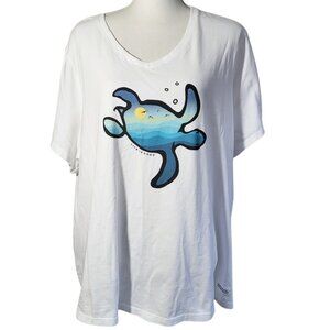 LIFE IS GOOD White Crusher Sea Turtle V-Neck T-Shirt - Plus Size Women's XXXL